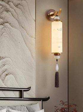 新中式壁中灯桃木色国风胡客厅46870背景墙灯0252新款过道卧室床