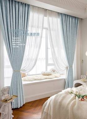 ZDX卧室全遮料光窗帘202新款雪加厚尼尔布客厅飘窗法式遮阳5隔热