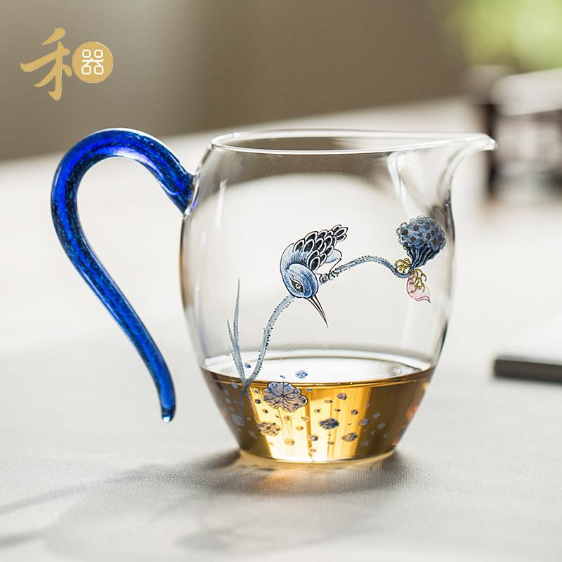 台湾手玻璃绘公道杯彩茶手工绘画加茶具耐热TSD玻璃茶海分器匀杯