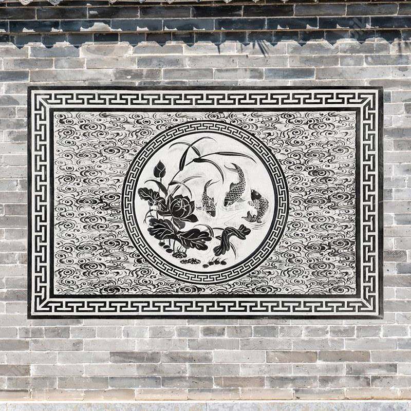 雕院浮雕地雕QXI壁画中式地砖铺画别石墅浮雕花地石板庭福字浮雕