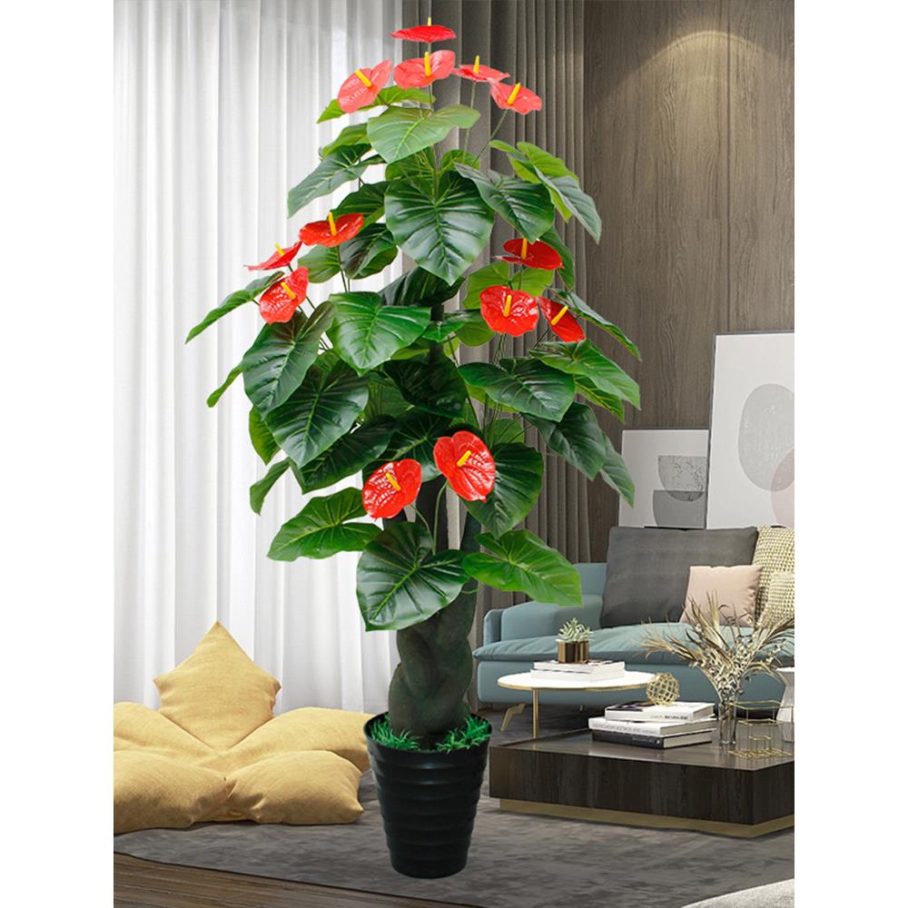 6465132 彷真植物假大型假树装饰室内客厅盆栽彷生绿植花葵树真摆