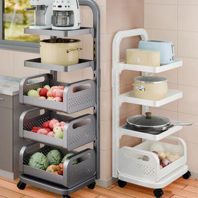 厨功房置物架落地架HE70633式锅多层果蔬菜篮子收小推车多能锅具