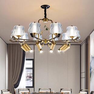 新中式吊灯带射灯客厅轻店奢家饭用圆桌厅灯厢酒SHO餐厅包间吊灯