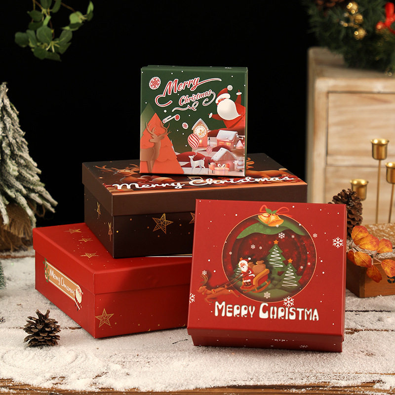 新款圣诞节礼盒天地盖大号围巾保温杯礼品盒平安夜苹果包装盒现货