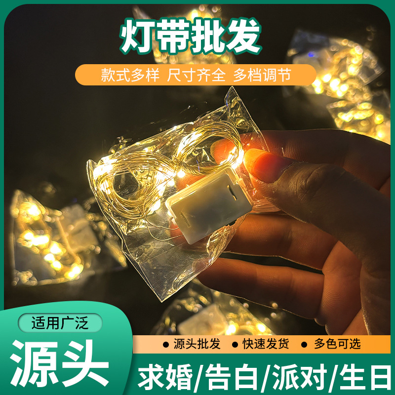 灯串小led彩灯串铜线灯纽扣灯带电池盒led灯串节日花束装饰氛围灯