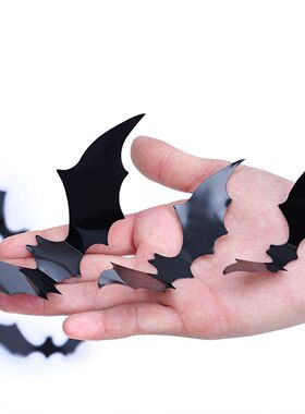 万圣节蝙蝠贴12只装一包3d立体黑色蝙蝠墙贴派对装饰用品跨境