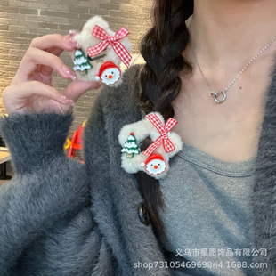 圣诞款毛绒绒五角星发夹少女心卡通节日圣诞老人麋鹿边夹秋冬发饰