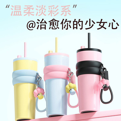 新款创意316高颜值不锈钢保温杯保冷保温车载便携吸管冰霸杯批发