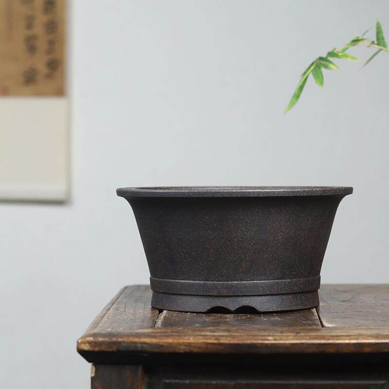 玖紫轩精品紫砂花盆古铜泥大号圆形老桩盆景碗莲荷花松柏树植物盆