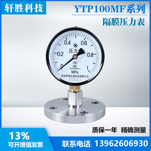 YTP-100MF DN25 法兰隔膜压力表 HG20592不锈钢法兰隔膜式压力表