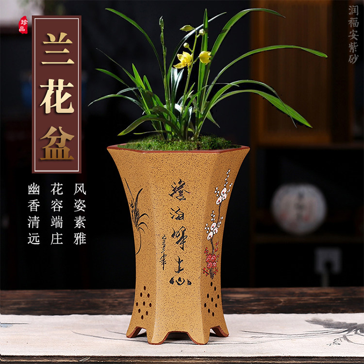 紫砂兰花盆精品清仓包邮绿植花卉简约桌面