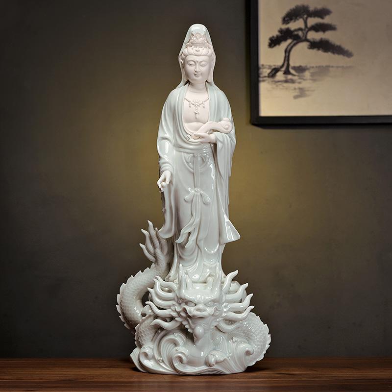 陶瓷观音菩萨摆件中式站像家用御龙观世音客厅玄关瓷雕摆设工艺品