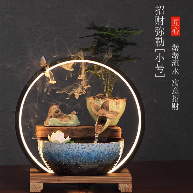 中式鱼缸花盆仿古养花流水盆水缸流水摆件循环鱼缸造景流水摆件