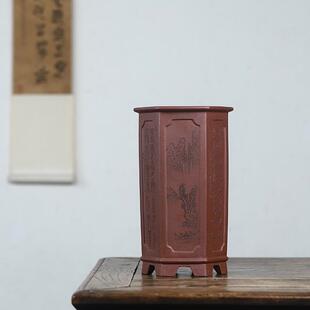 应小清高档紫砂花盆宜兴精品六方凹奎高千筒细苗兰花植物盆景桌面