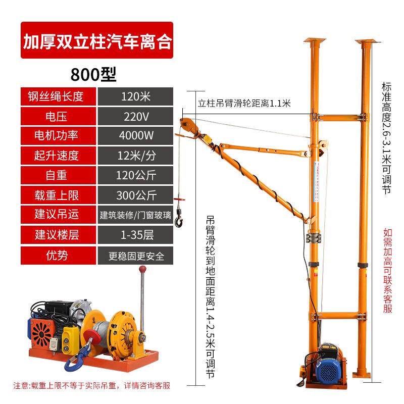 顶天立地室内吊起重机机建筑装修吊沙门窗小型吊机运上料升降220v