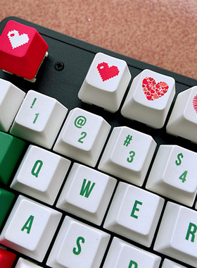 适用红色爱心像素心功德+1解压PBT热升华卡通可爱diy机械键盘键帽