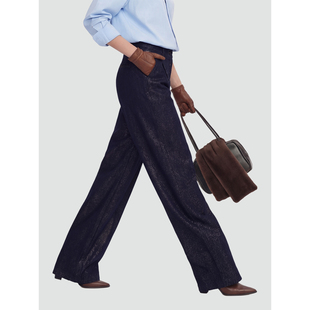 JU好穿宽松弹力直筒牛仔裤 女26春新款 金银丝细闪牛仔甩甩裤 Sue.M