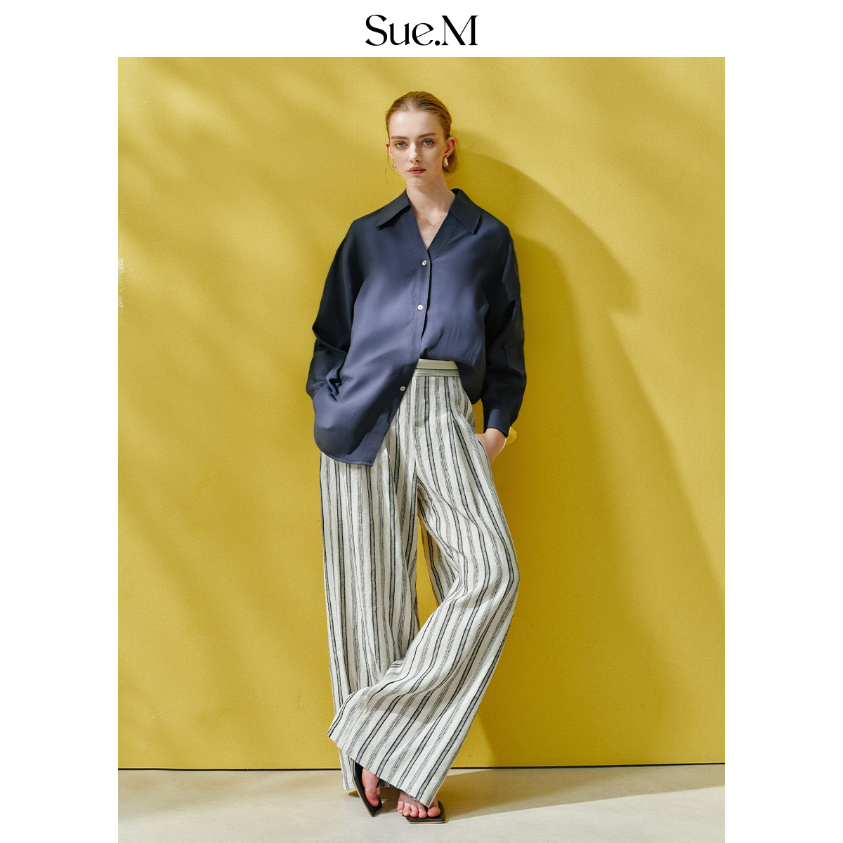 Sue.M  小V领优雅长袖衬衫女士2025夏季新款透气凉感通勤气质衬衣