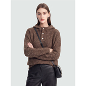 Sue.M 女 金银丝羊毛帽衫 户面双织半开襟纽扣廓形帽衫 卫衣26春新款