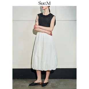 Sue.M 不规则立体造型感细腻蓬蓬气球半身裙女 40D尼龙花苞半身裙