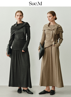 Sue.M ROW风慵懒针织三件套25秋季新款 时尚套装长袖上衣半裙女士