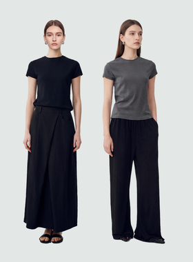 Sue.M 螺纹圆领显瘦正肩短袖26春wan能打底t恤女佰搭神器不易变形