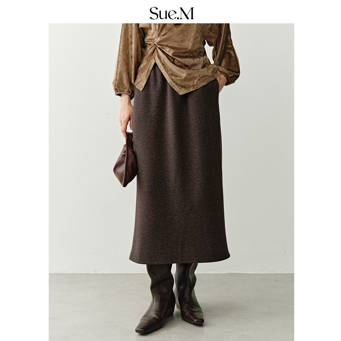 Sue.M 针织羊毛提花半身裙25秋冬ju好穿显瘦手感软糯直筒半裙女士