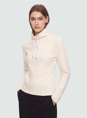 Sue.M 卫衣式领部花苞抽绳醋酸T恤26春新款白色解构JU好穿长袖t恤