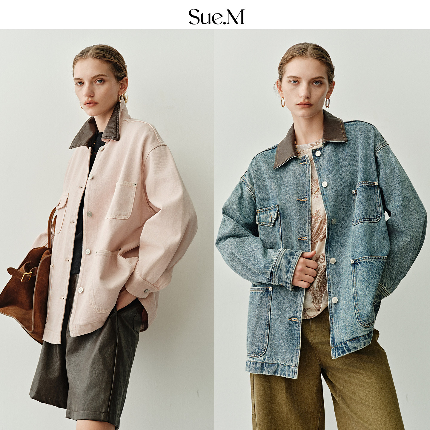 Sue.M 土耳其进口巴恩风牛仔外套25秋 复古拼皮牛仔夹克衬衫女士,女装/女士精品,短外套,淘宝优惠券,粉丝福利购,淘宝优惠卷