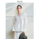 重工刺绣V领苎麻白色衬衫 夏季 薄款 Sue.m 气质套头上衣长袖 衬衣女