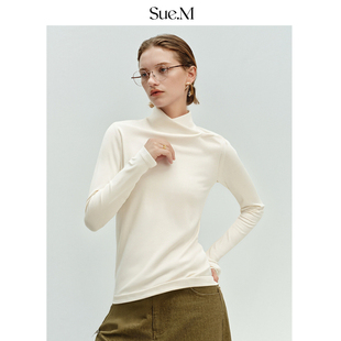 Sue.M 25冬BI入T恤女 亲肤百搭打底王烟囱领发热磨毛半高领打底衫