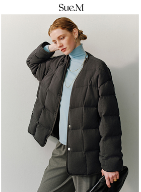 Sue.M 进口波兰95白鹅绒针织围脖短款羽绒服冬季女款25无领鹅绒服