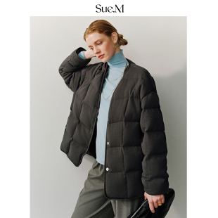 无领鹅绒服女士 羽绒服25冬季 Sue.M 进口波兰95白鹅绒针织围脖短款