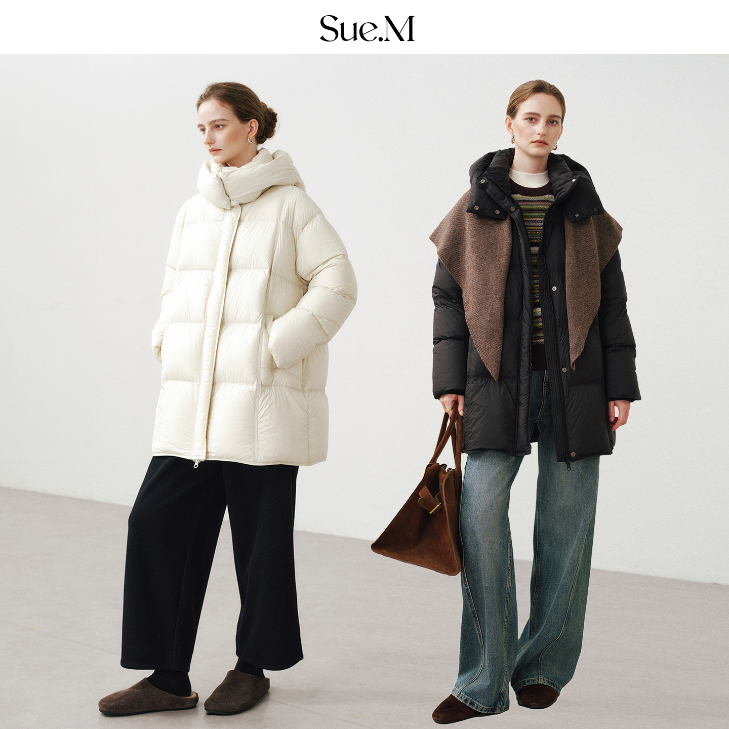 Sue.M 进口波兰95白鹅绒中长款建筑感泡芙鹅绒服25冬季羽绒服女士