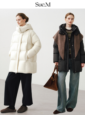 Sue.M 进口波兰95白鹅绒中长款建筑感泡芙鹅绒服25冬季羽绒服女士