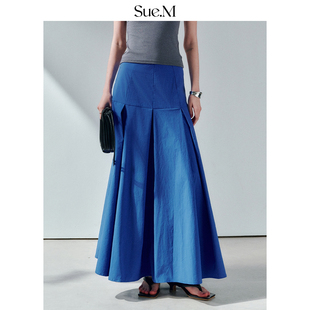a字半裙女士 伞裙半身裙2025新款 Sue.M 克莱因蓝大女主艺术感时装