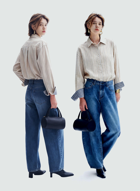 Sue.M BC条纹撞色袖口金银丝长袖亚麻衬衫女26春新款抗皱通勤衬衣