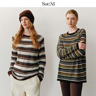 廓形JU好穿垂感百搭打底衫 Sue.M 条纹提花宽松羊毛毛衣25秋冬新款
