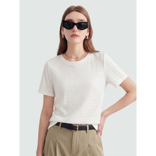 Sue.M T恤26夏贴肤凉感透气真丝套头t恤女 泡泡肌理桑蚕丝圆领短袖