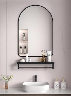 免打孔758卫生间洗浴室镜门壁挂镜置物架厕形所贴墙式带化妆手台