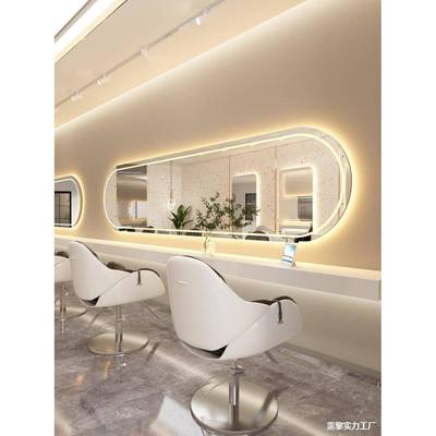 横挂理发店镜子带灯网红美发店镜台发廊壁挂墙烫染剪发大通镜