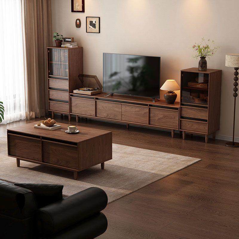 家用新款新中式实木电视柜地式中古风落YPK客厅纳储物一体小户柜