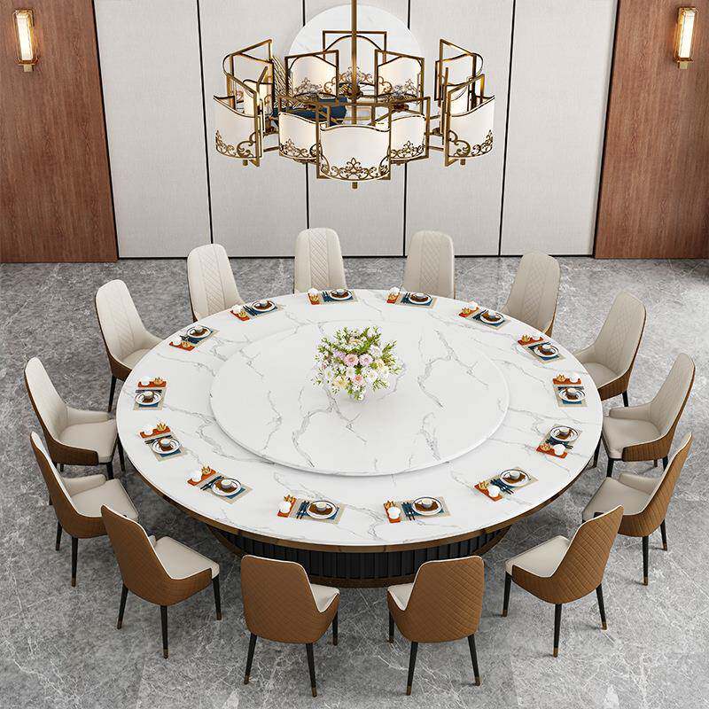 新中式酒店0磁餐桌电动转盘带电炉大圆桌包厢16人2人电动餐桌岩餐