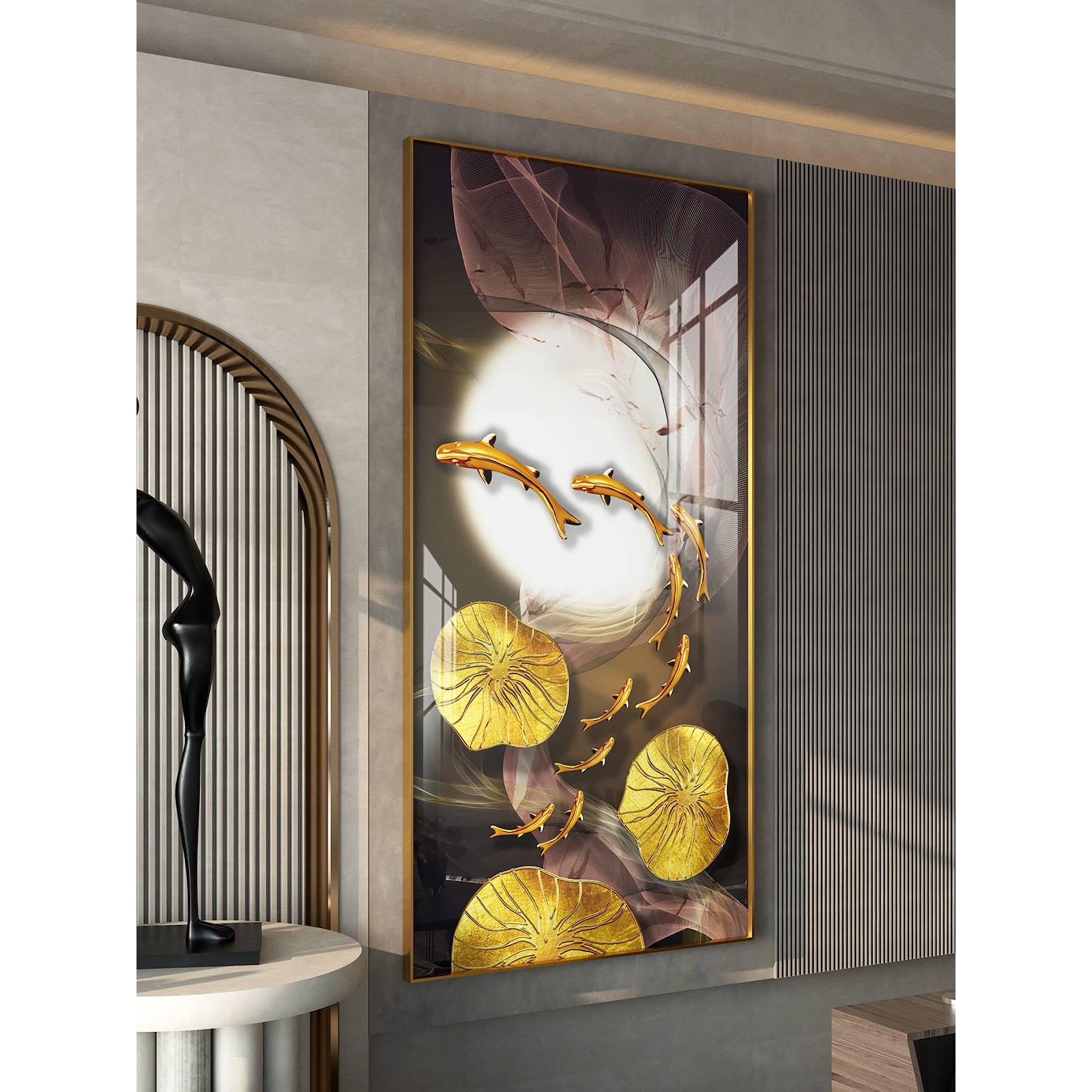 简约玄关装饰画 轻奢风玄关竖版走廊壁画客厅晶瓷挂画来图可定图片