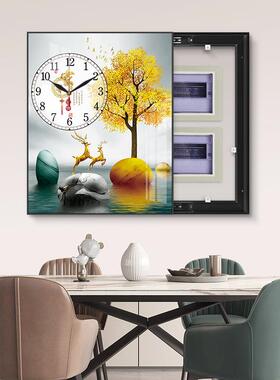 电表箱装饰画带钟现表代OWD简约配电遮挡挂画单幅电竖版电箱源闸