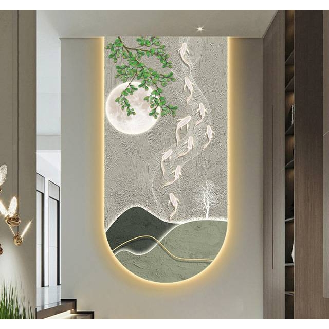 入户九鱼图跃龙门发光壁画走廊正对墙灯画装饰画现代玄关过道挂画图片