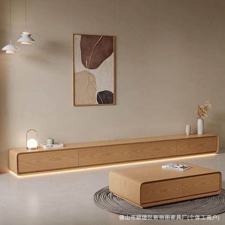 落日式简客约实木地电视柜茶几组合现色代小39户型厅家用原木电视