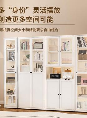 HTLL7展家用钢制柜带书璃门防尘书架铁艺落地置物架收玻纳架储物