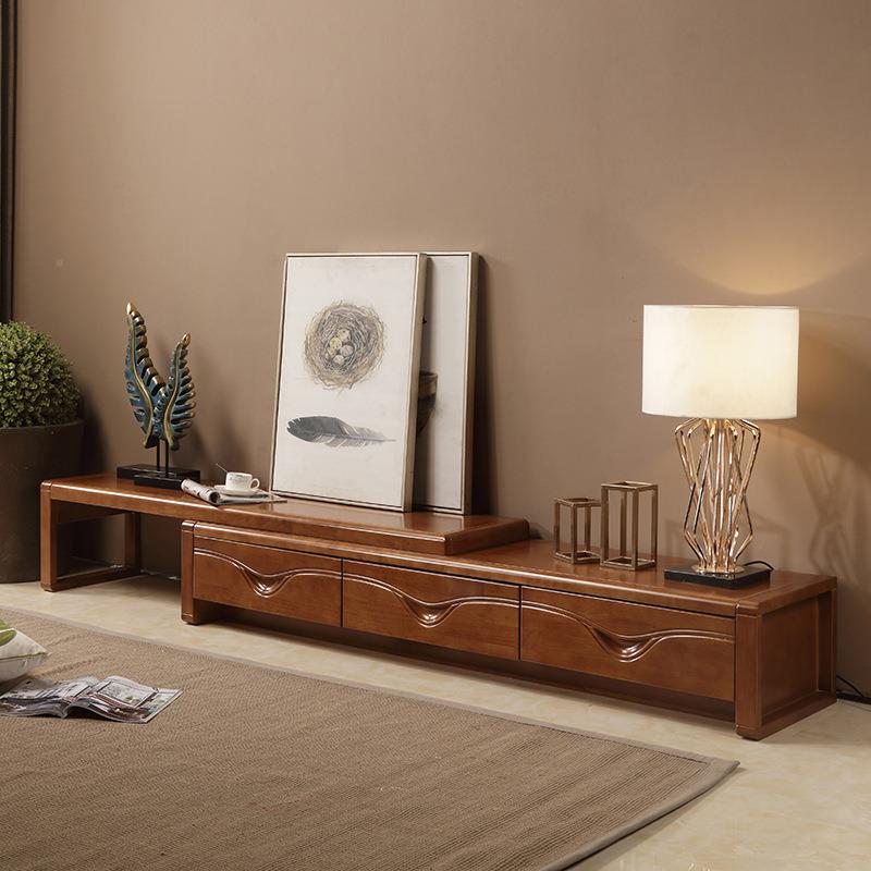 实木柜视柜现代中简约橡胶木地电柜伸缩影视TEV柜收纳视听客式厅