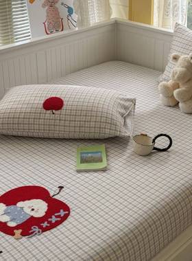 A类水洗木棉巾绣床笠毛件学生宿舍卡通床罩1146三件套床三垫保套